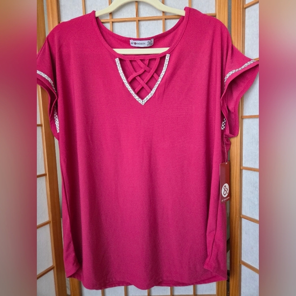 89th & Madison Tops - NWT WOMENS 89THANDMADISON PINK SLEEVELESS EMBELLISHED PULLOVER BLOUSE SIZE XL